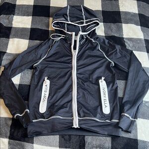 Ivory Ella Black Zip Up Jacket with White Details size Small